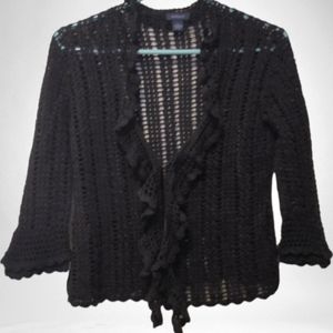 Black Crochet Knit Cardigan